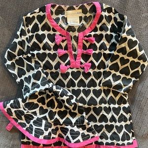 Pottery Barn Kids black, white, & pink 6-12 months tunic and matching sun hat